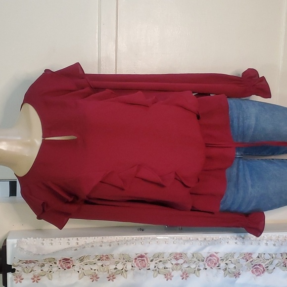 Express Ruffle Trim Long Sleeve Top Blouse Size L - Picture 1 of 9